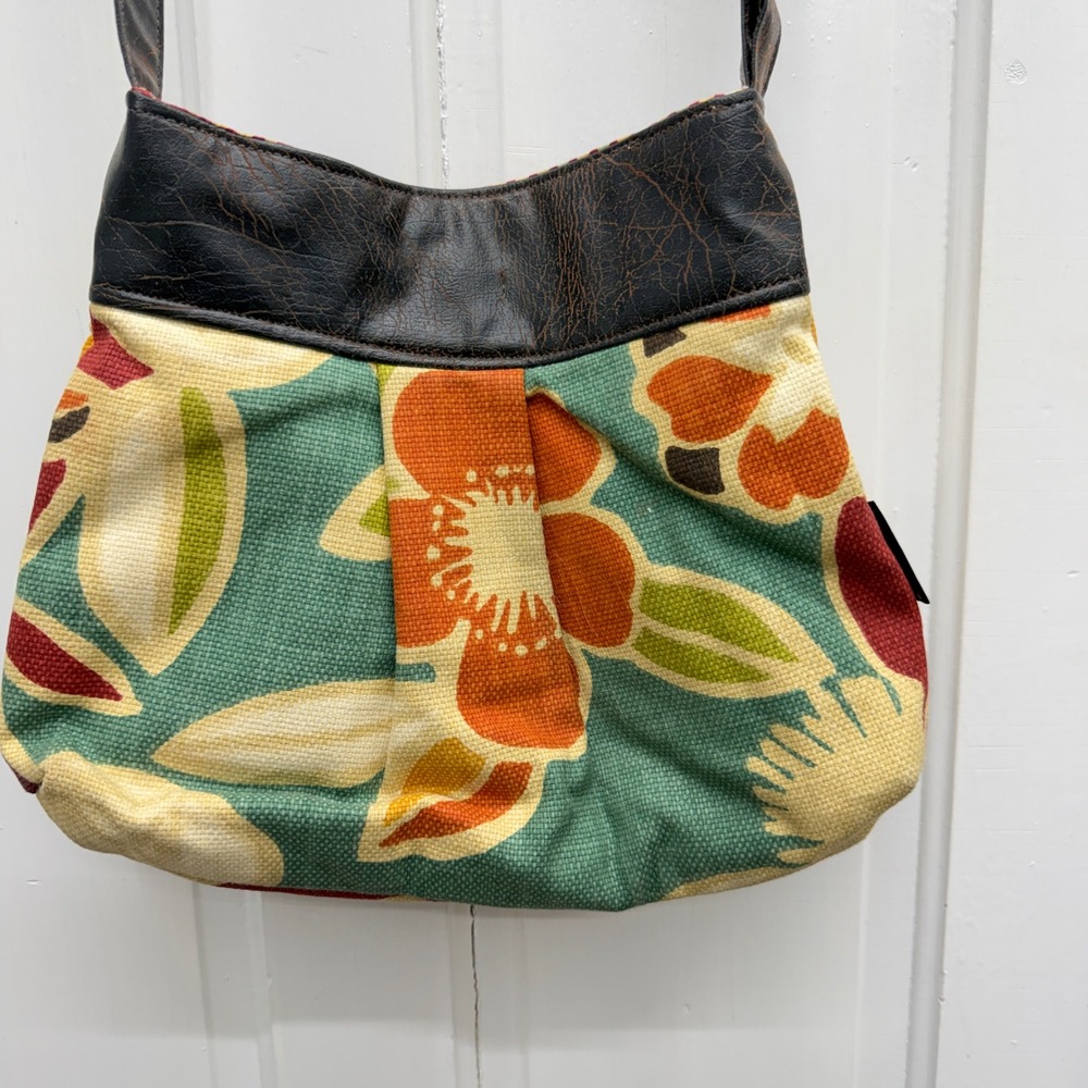 Rebekah Scott Designs Floral Canvas Bag Purse Pockets Brown Colorful